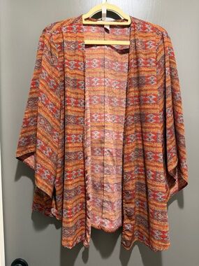 Forever 21 Rust Multi Aztec Open-Front Kimono
